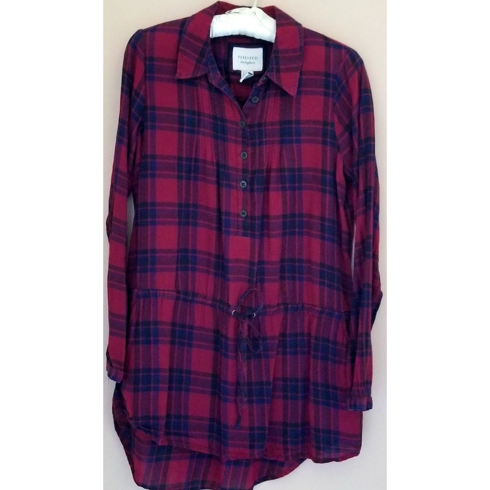 FOREVER 21 Shirt Womens M Relaxed Fit Front Pocket Long Sleeve Button Down Plaid